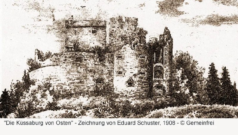 Historische Zeichnung der Küssaburg von Osten aus dem Jahr 1908